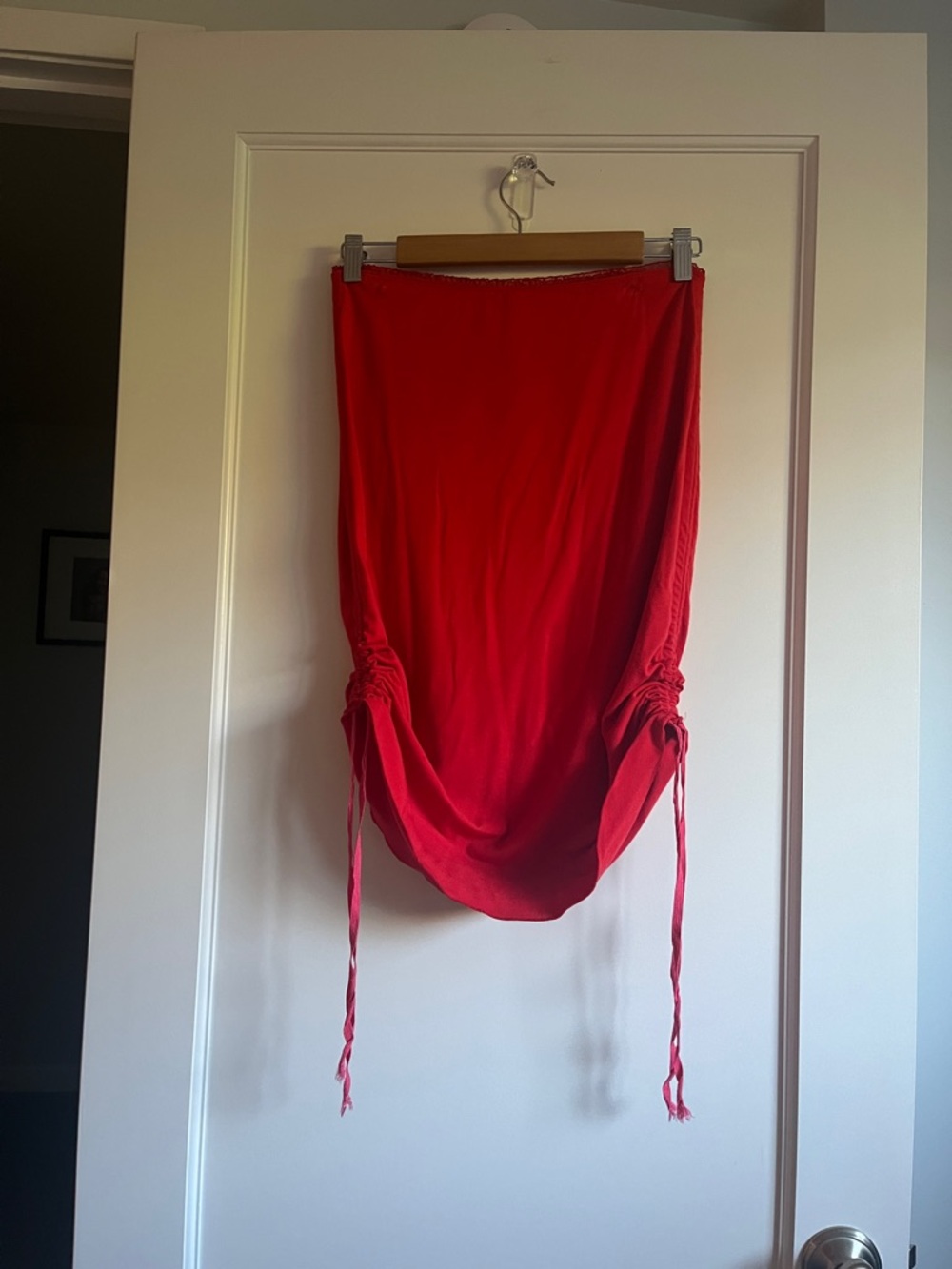 Red Midi Drawstring Skirt - Picture 4 of 5